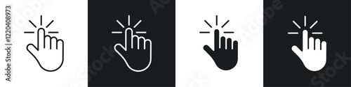 finger tap icons collection in black and white solid and line style