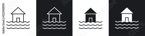 Flood icons collection in black and white solid and line style