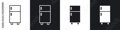 Fridge icons collection in black and white solid and line style