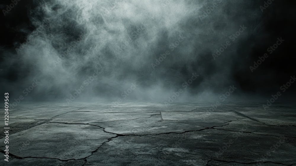 Mysterious Foggy Atmosphere over Cracked Pavement Mysterious Foggy Atmosphere over Cracked Pavement