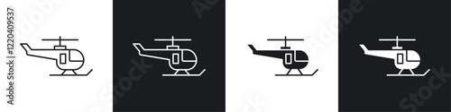 Helicopter icons collection in black and white solid and line style