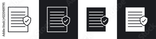 Insurance policy icons collection in black and white solid and line style