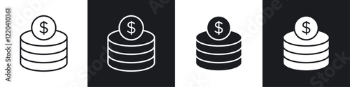 Money icons collection in black and white solid and line style