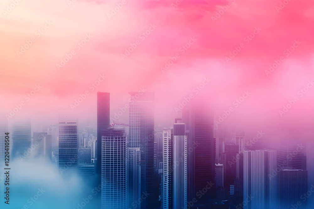 Fototapeta premium A city skyline with a pinkish hue in the background