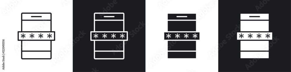 Otp sms password icons collection in black and white solid and line style Otp sms password icons collection in black and white solid and line style