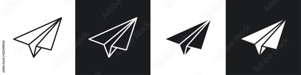 Paper plane icons collection in black and white solid and line style Paper plane icons collection in black and white solid and line style
