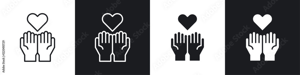 Obraz premium Philanthropy icons collection in black and white solid and line style