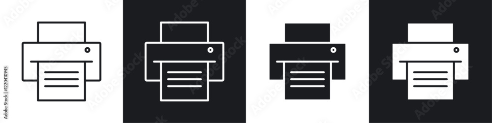 Printer icons collection in black and white solid and line style Printer icons collection in black and white solid and line style
