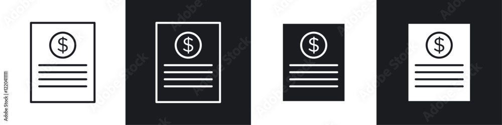 Receipt icons collection in black and white solid and line style Receipt icons collection in black and white solid and line style