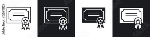 Qualification icons collection in black and white solid and line style