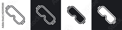 Safety goggles icons collection in black and white solid and line style