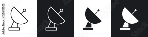 Satellite dish icons collection in black and white solid and line style