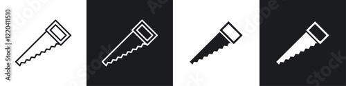 Saw icons collection in black and white solid and line style