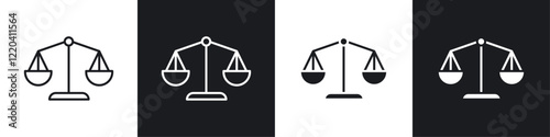 Scales of justice icons collection in black and white solid and line style