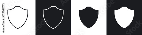 Shield icons collection in black and white solid and line style