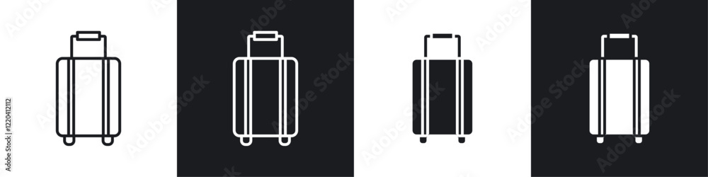 Suitcase icons collection in black and white solid and line style Suitcase icons collection in black and white solid and line style