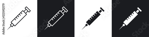 Syringe icons collection in black and white solid and line style