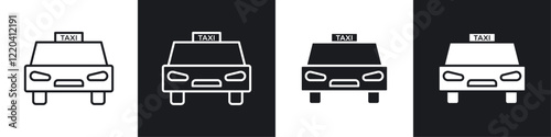 Taxi icons collection in black and white solid and line style