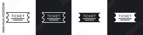 Ticket stub icons collection in black and white solid and line style