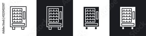 Vending machine icons collection in black and white solid and line style