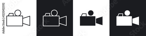 Video icons collection in black and white solid and line style
