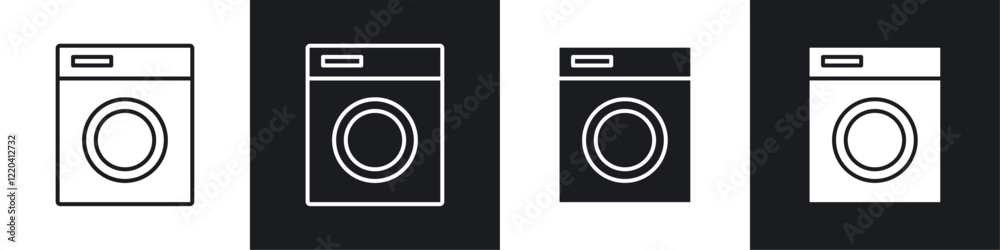 Washing machine icons collection in black and white solid and line style Washing machine icons collection in black and white solid and line style