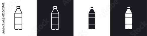 Water bottle icons collection in black and white solid and line style