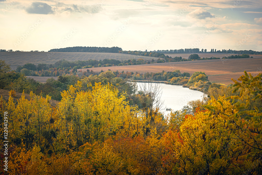 Autumn landscape on river