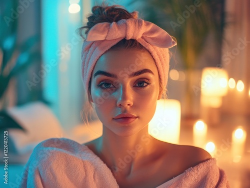 Relaxing Woman Enjoying a Spa Facial Treatment photo