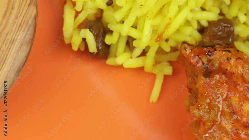 poulet biryani et riz aux raisins secs