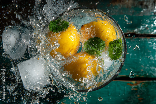 Fresh Lemons in Splashing Water