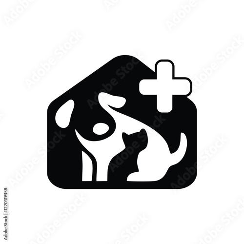 pet clinic logo with dog, cat, and cross