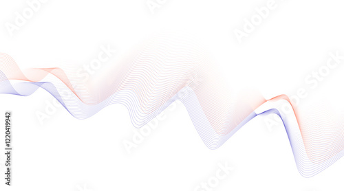 Abstract colorful wave element for design. Digital frequency track equalizer. Stylized line art background. Vector illustration. Wave with lines created using blend tool. Curved wavy line, smooth, 