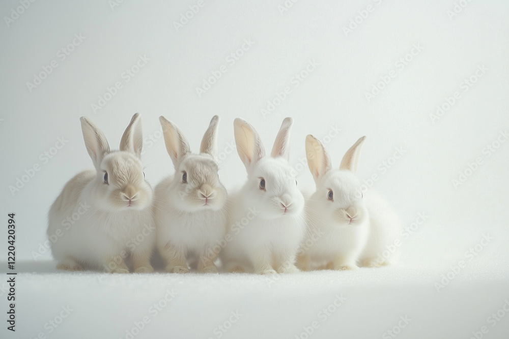 Obraz premium Cute White Rabbits in a Row