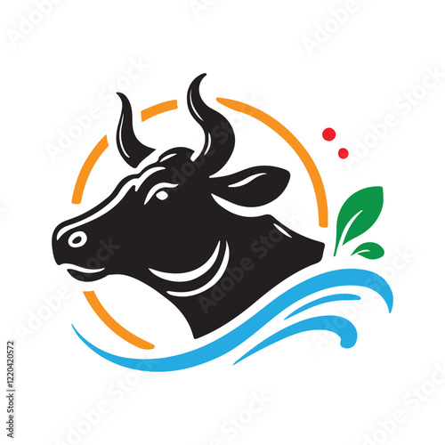 Silhouetted Cow's Head Logo, Featuring Natural Elements photo