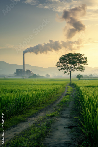 Industrial Landscape with Smokestacks