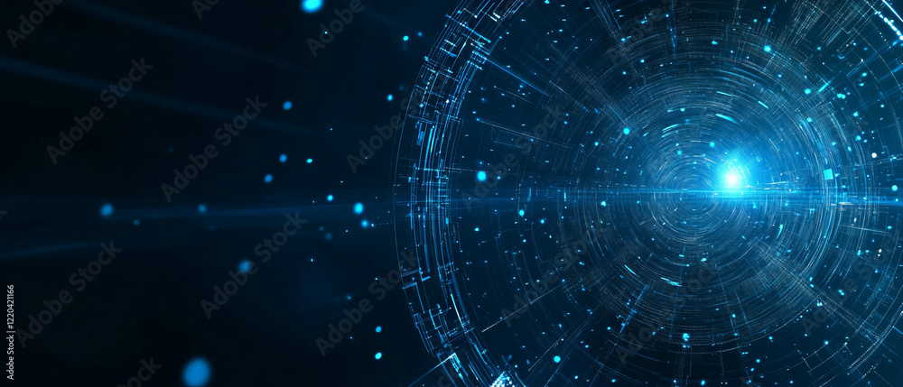 Obraz premium Space station orbiting Earth with abstract technology backdrop