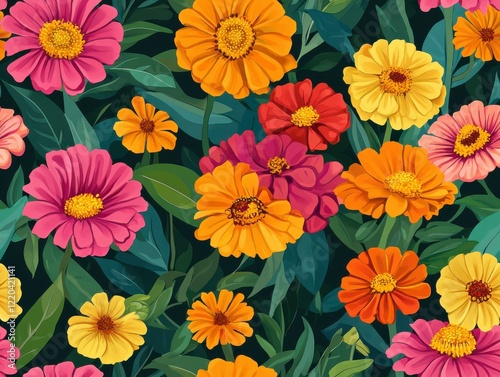 Wallpaper Mural Seamless zinnias and marigolds in a colorful garden theme Pattern
 Torontodigital.ca