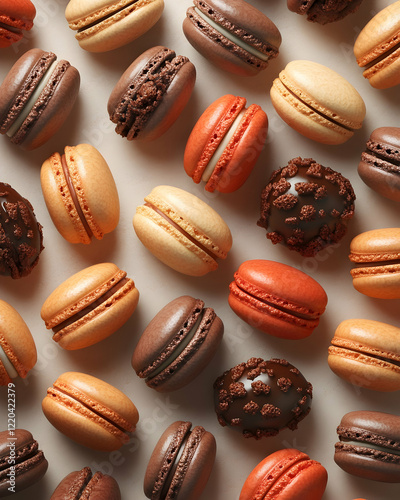 Wallpaper Mural Autumnal macarons arranged on beige background; overhead shot; food photography; website, blog, or recipe use Torontodigital.ca