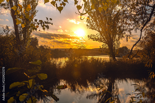Autumn landscape on river