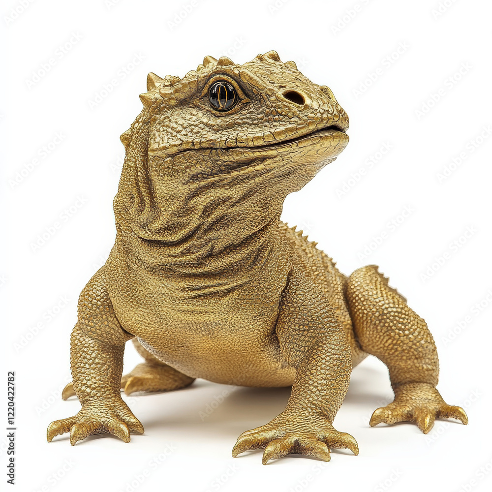 Obraz premium Golden lizard figurine, detailed scales, regal pose.