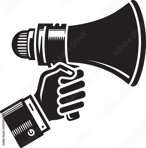 Support hand with megaphone silhouette vector illustration