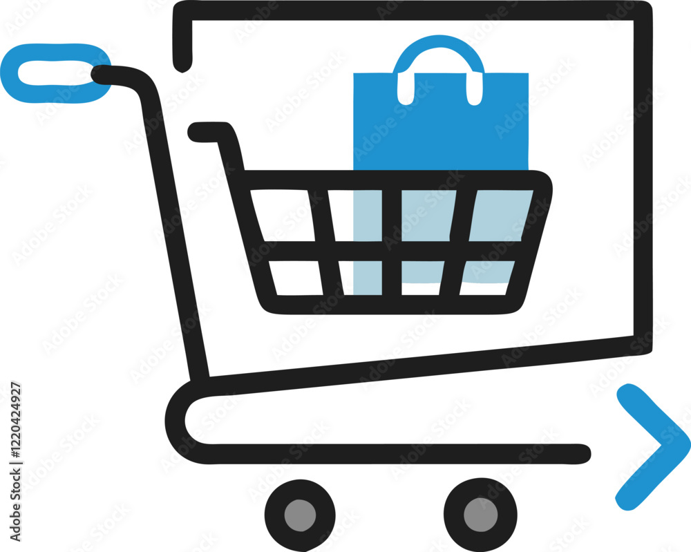 Mobile Shopping Vector: Online E-commerce and Cart Icon Mobile Shopping Vector: Online E-commerce and Cart Icon
