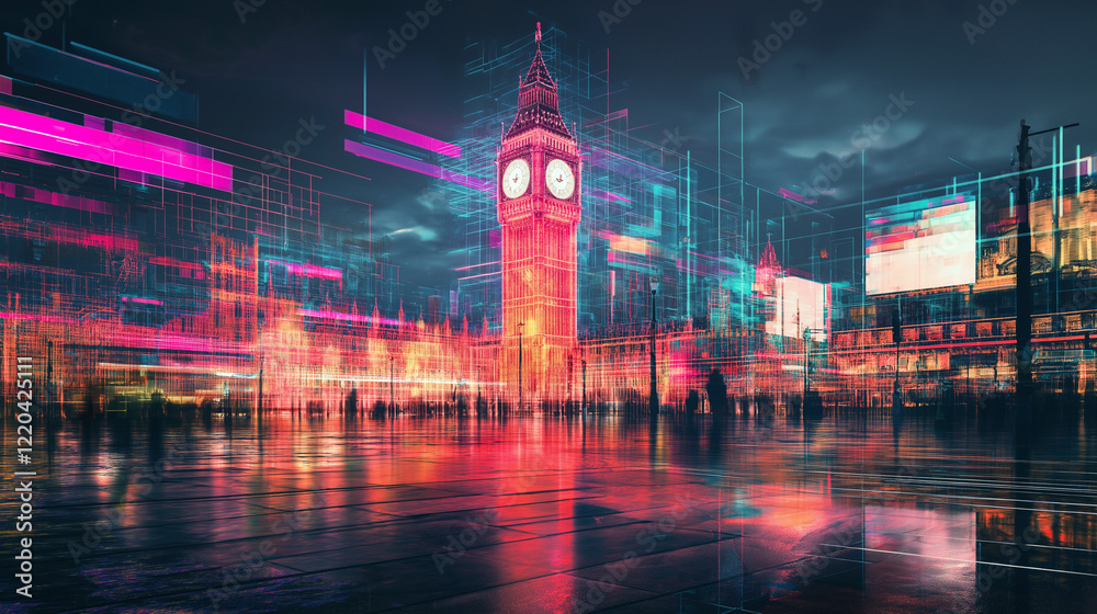 clock tower, glitch art