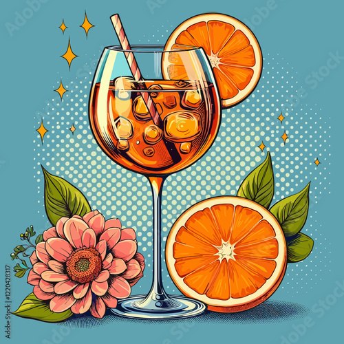 Cocktail Aperol Spritz, Pop Art style, colored vector