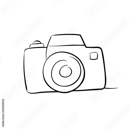 Hand-drawn black and white sketch of a camera
