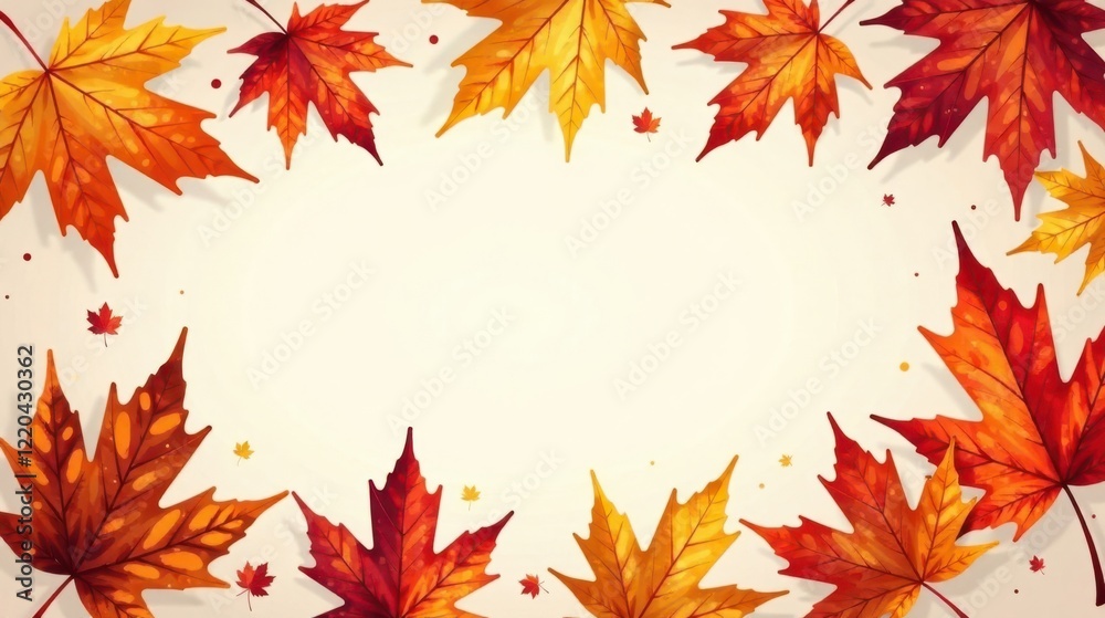 Autumnal Design Featuring Vibrant Maple Leaves in Warm Hues, Ideal for Seasonal Greetings or Festive Celebrations Autumnal Design Featuring Vibrant Maple Leaves in Warm Hues, Ideal for Seasonal Greetings or Festive Celebrations