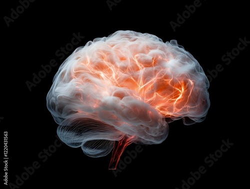 Innovative representation of a human brain illuminated with colorful neural connections in a striking black background. Generative AI