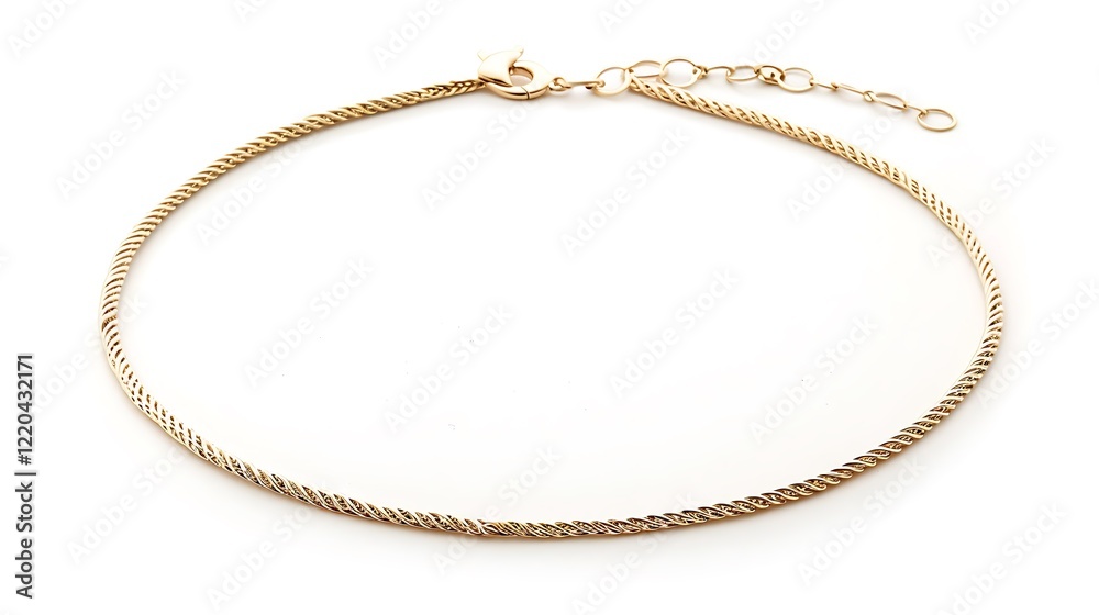 A single strand choker necklace with a simple design, displayed on white. A single strand choker necklace with a simple design, displayed on white.