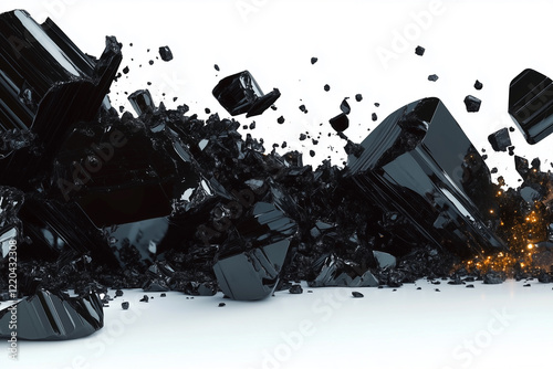 abstract futuristic background with black glossy broken geometric shapes